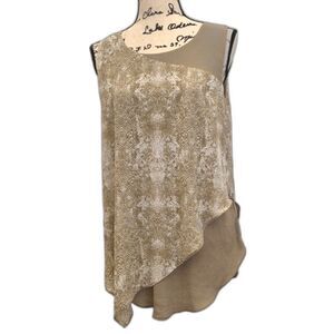 Juicy Couture Tank Top Tunic L Beige Cream Patterned Draping Asymmetrical Hem